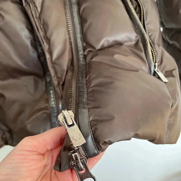 Raccoon Fur-Trimmed Brown Puffer Jacket - Picture 3 of 13